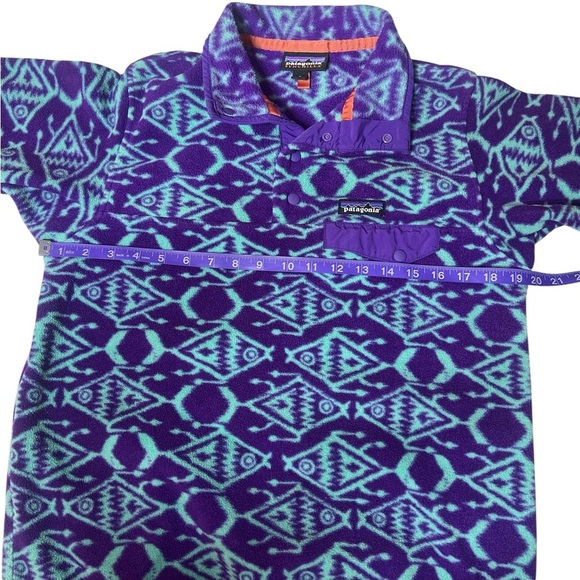 Patagonia Synchilla Snap-T Fleece Pullover Vintage Aztec Fish Print Purple Teal - Picture 4 of 11